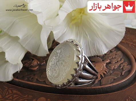 انگشتر نقره عقیق یمنی نباتی درشت مردانه [ان الله بالغ امره و یا حسین]